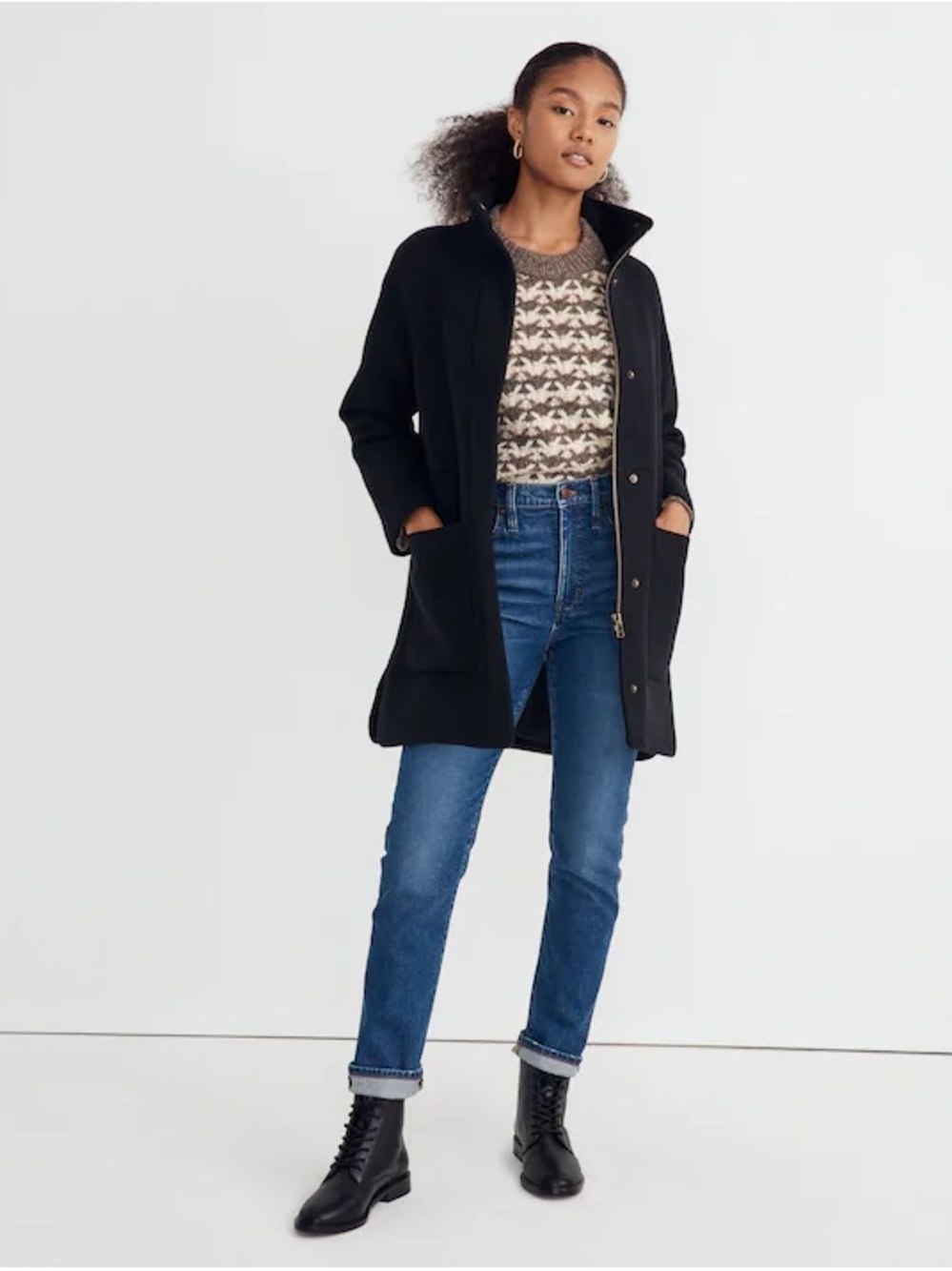 Madewell Black Wool Blend Mid-Length Pea Coat